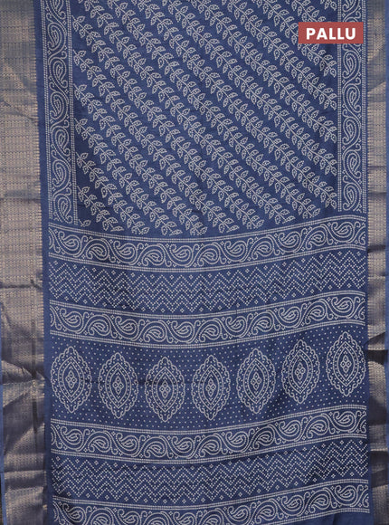 Semi dola saree bluish grey with allover bandhani prints and zari woven border