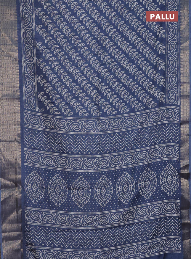 Semi dola saree bluish grey with allover bandhani prints and zari woven border