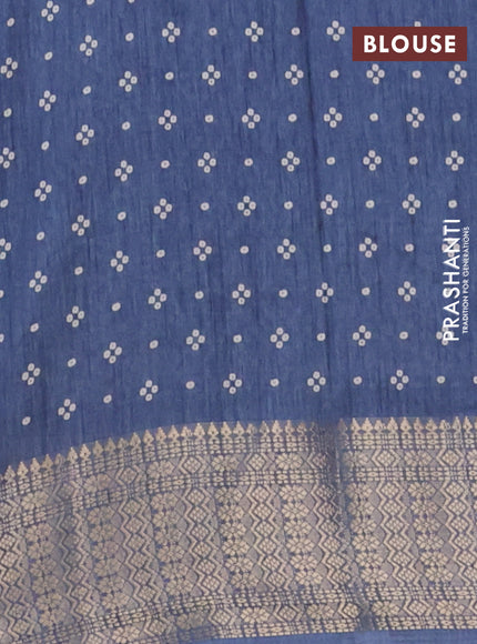 Semi dola saree bluish grey with allover bandhani prints and zari woven border