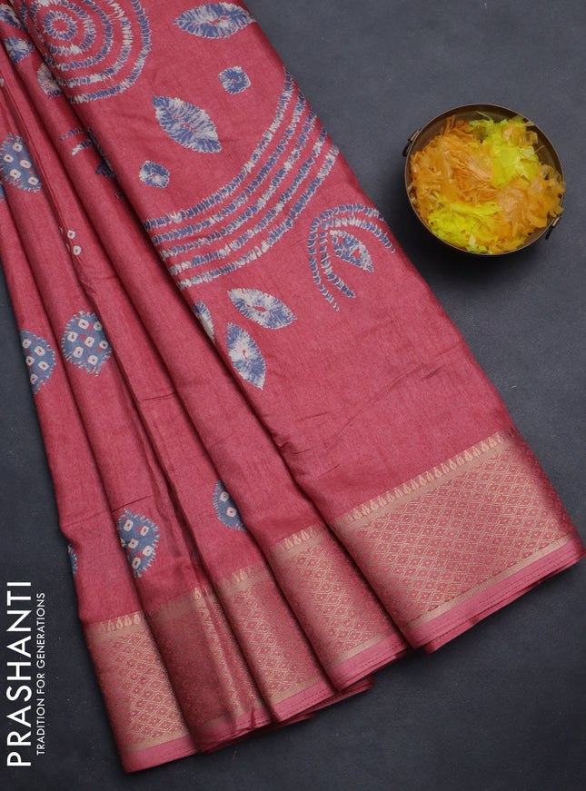 Semi dola saree peach shade with butta prints and zari woven border