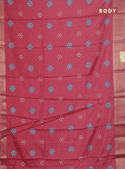 Semi dola saree peach shade with butta prints and zari woven border