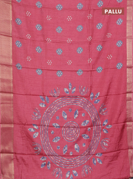 Semi dola saree peach shade with butta prints and zari woven border