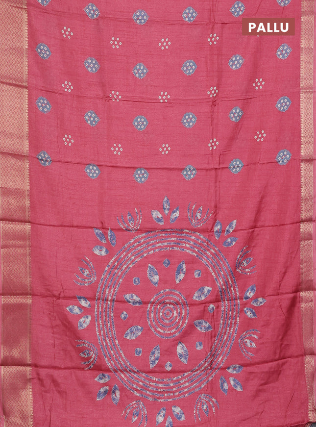 Semi dola saree peach shade with butta prints and zari woven border