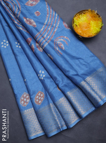 Semi dola saree blue shade with butta prints and zari woven border