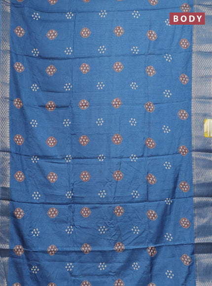 Semi dola saree blue shade with butta prints and zari woven border