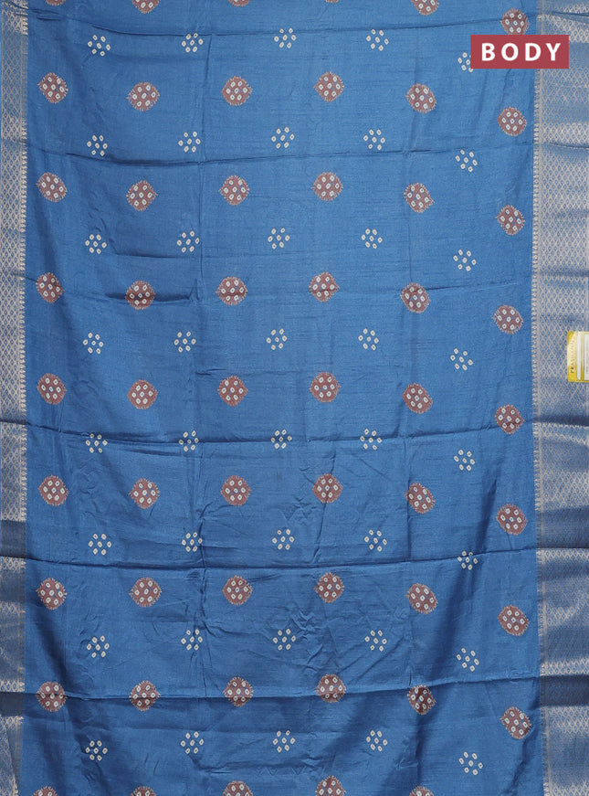 Semi dola saree blue shade with butta prints and zari woven border