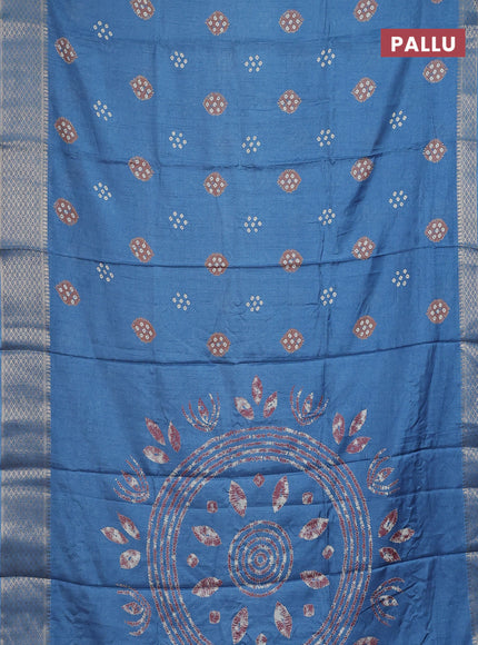 Semi dola saree blue shade with butta prints and zari woven border