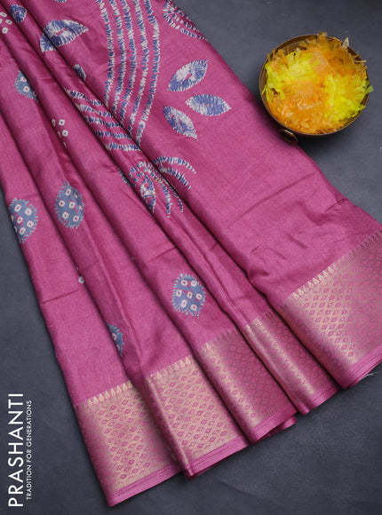 Semi dola saree mauve pink with butta prints and zari woven border