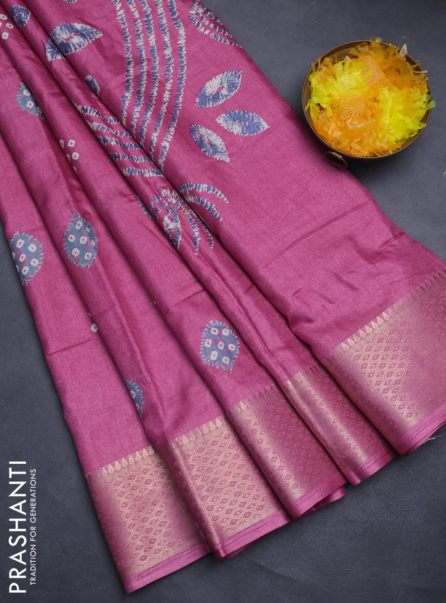 Semi dola saree mauve pink with butta prints and zari woven border