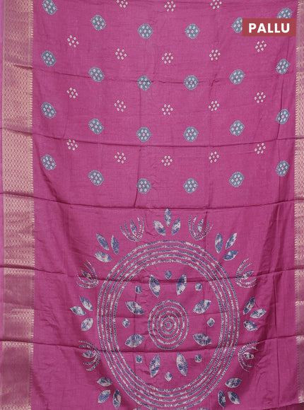 Semi dola saree mauve pink with butta prints and zari woven border