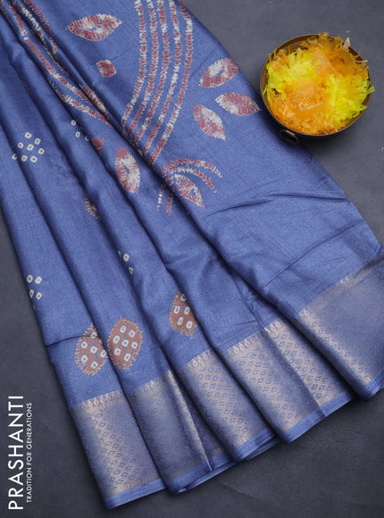 Semi dola saree blue shade with butta prints and zari woven border