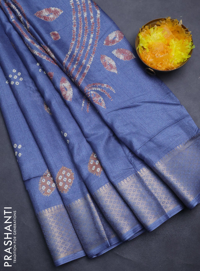 Semi dola saree blue shade with butta prints and zari woven border