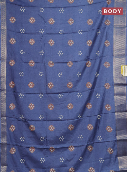 Semi dola saree blue shade with butta prints and zari woven border
