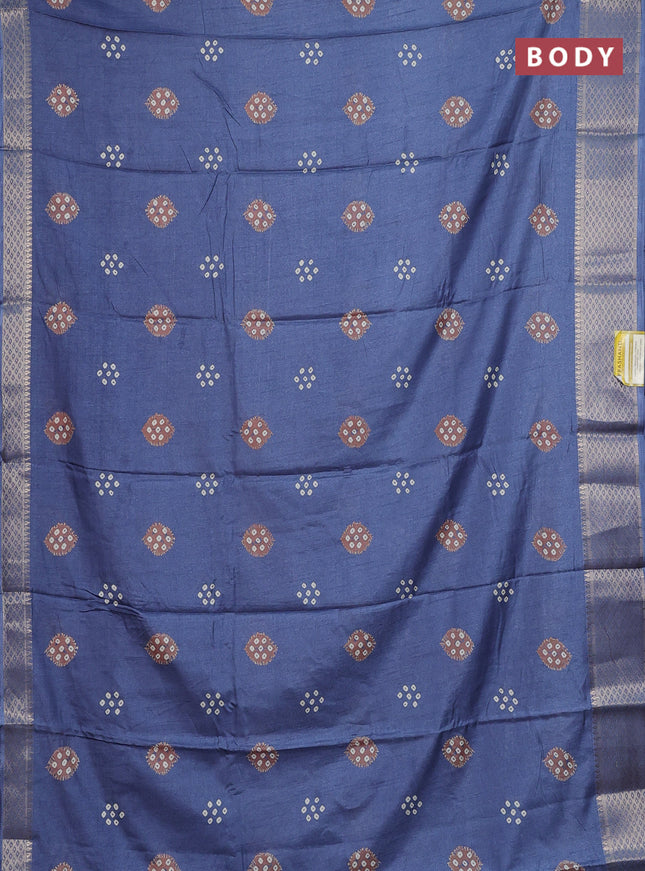 Semi dola saree blue shade with butta prints and zari woven border