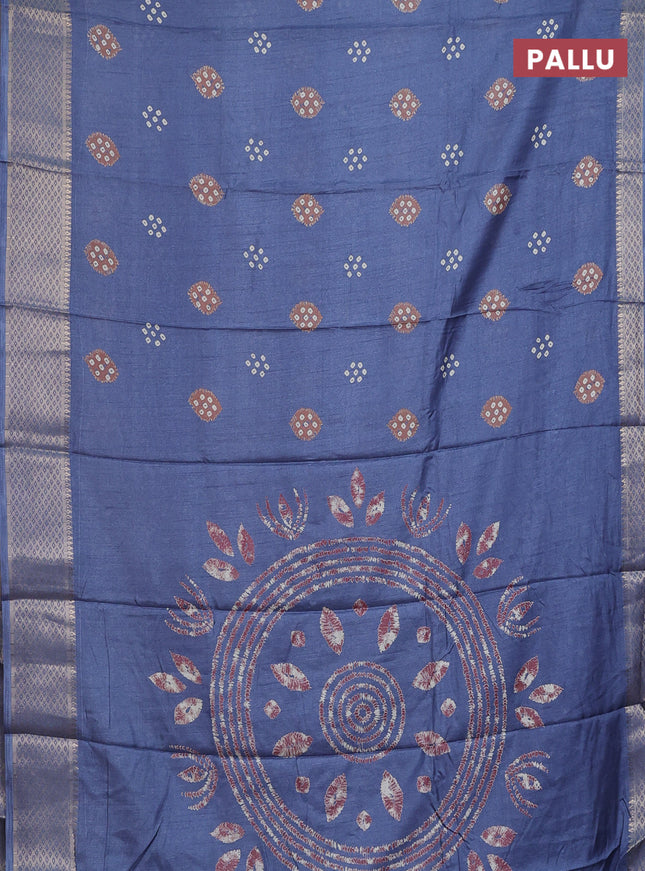 Semi dola saree blue shade with butta prints and zari woven border