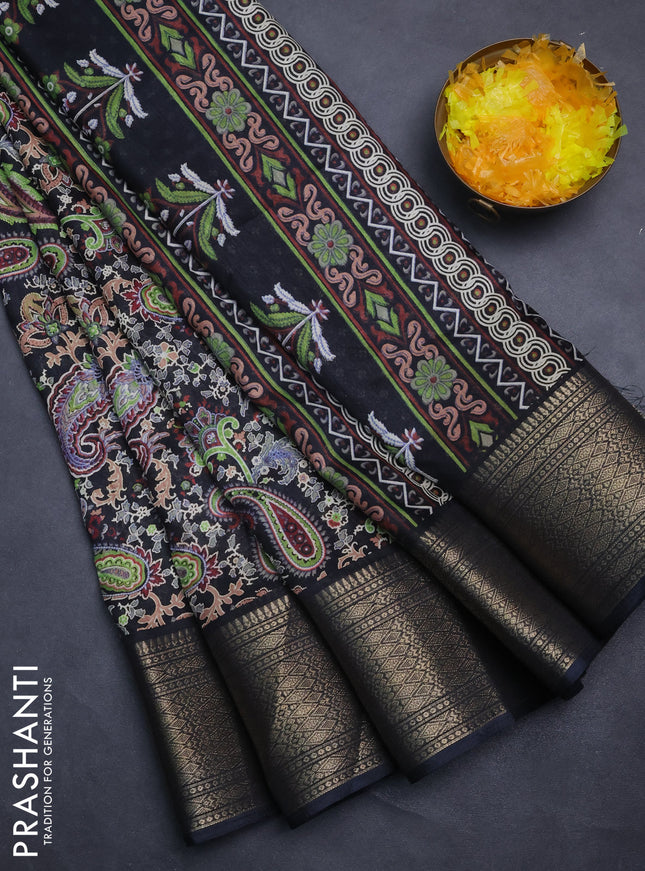 Semi dola saree black with allover prints and zari woven border