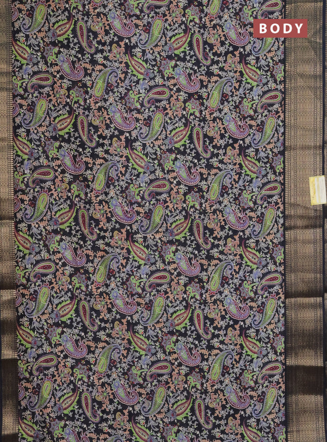 Semi dola saree black with allover prints and zari woven border