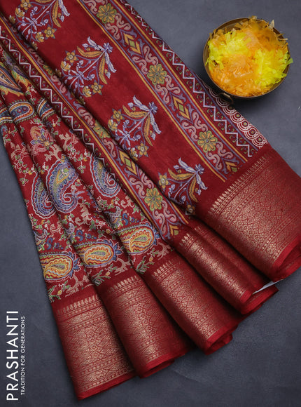 Semi dola saree maroon with allover prints and zari woven border