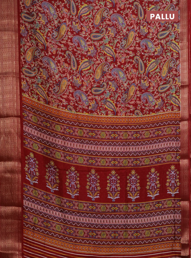Semi dola saree maroon with allover prints and zari woven border