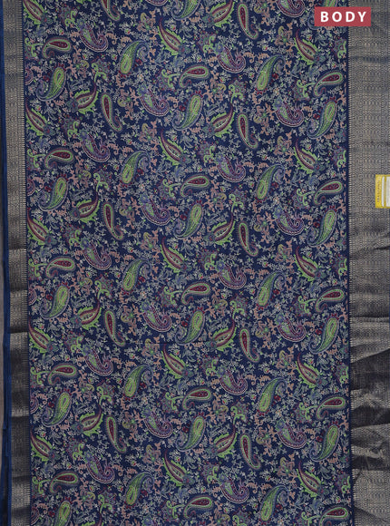 Semi dola saree peacock blue with allover prints and zari woven border