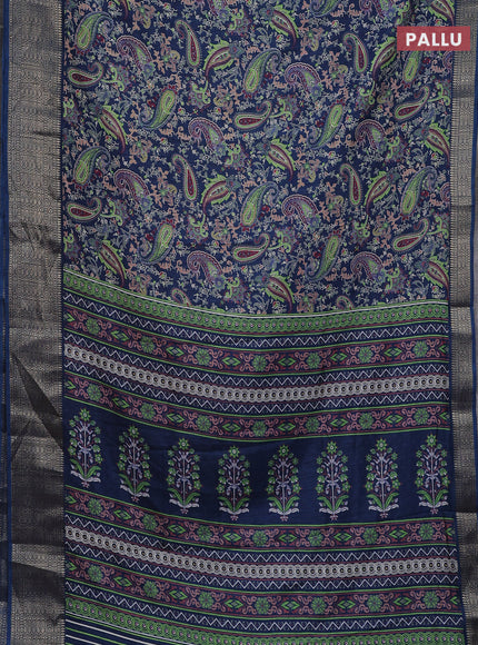 Semi dola saree peacock blue with allover prints and zari woven border