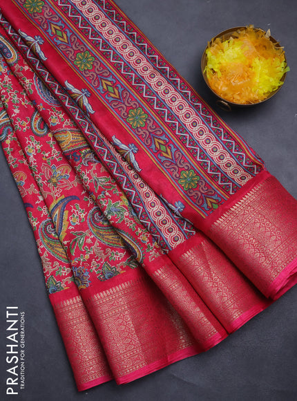 Semi dola saree pink with allover prints and zari woven border