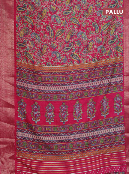 Semi dola saree pink with allover prints and zari woven border