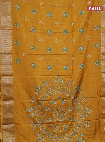 Semi dola saree yellow with butta prints and zari woven border