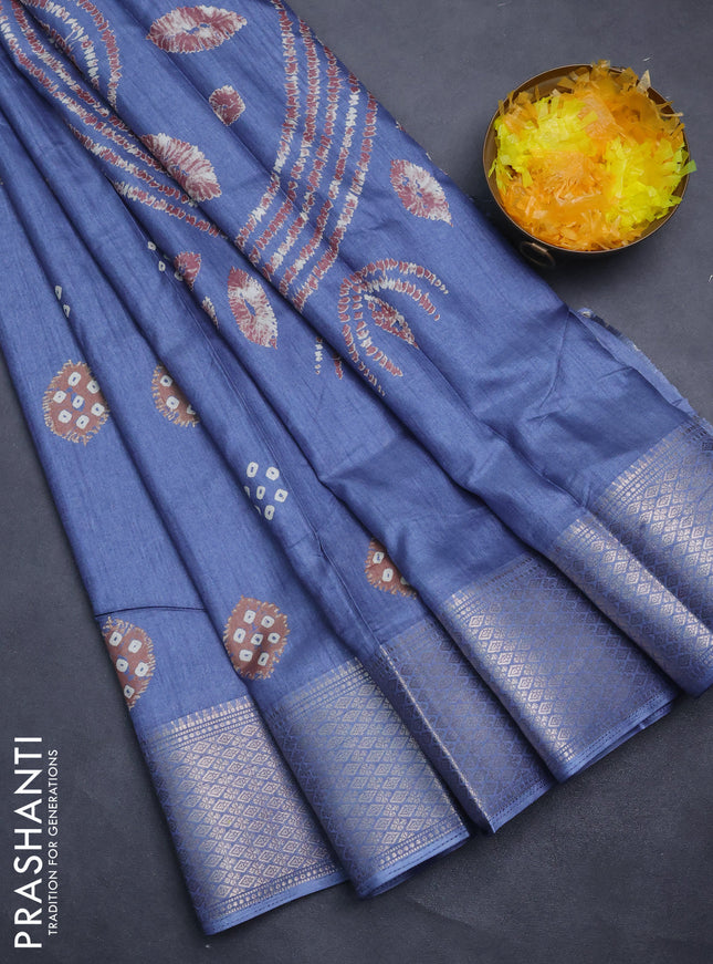 Semi dola saree blue shade with butta prints and zari woven border