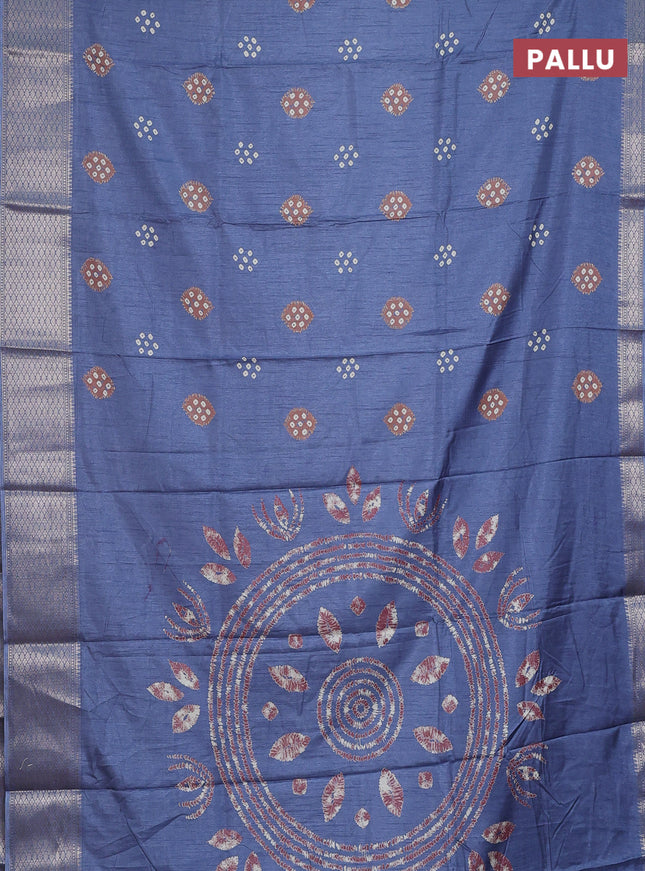 Semi dola saree blue shade with butta prints and zari woven border