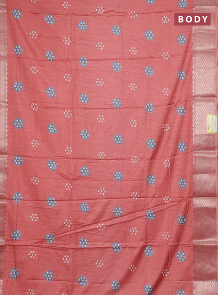 Semi dola saree peach orange with butta prints and zari woven border