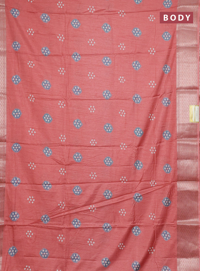 Semi dola saree peach orange with butta prints and zari woven border