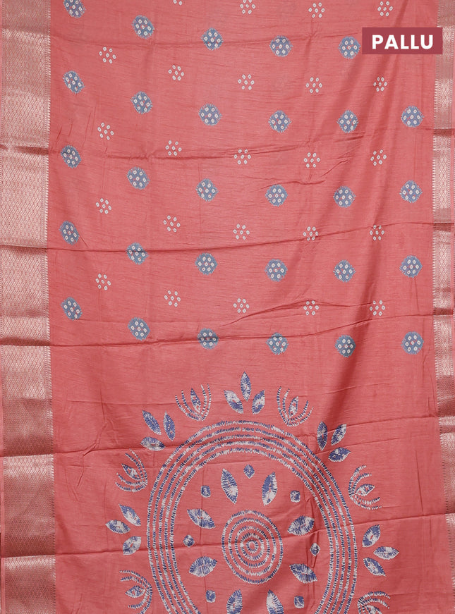Semi dola saree peach orange with butta prints and zari woven border