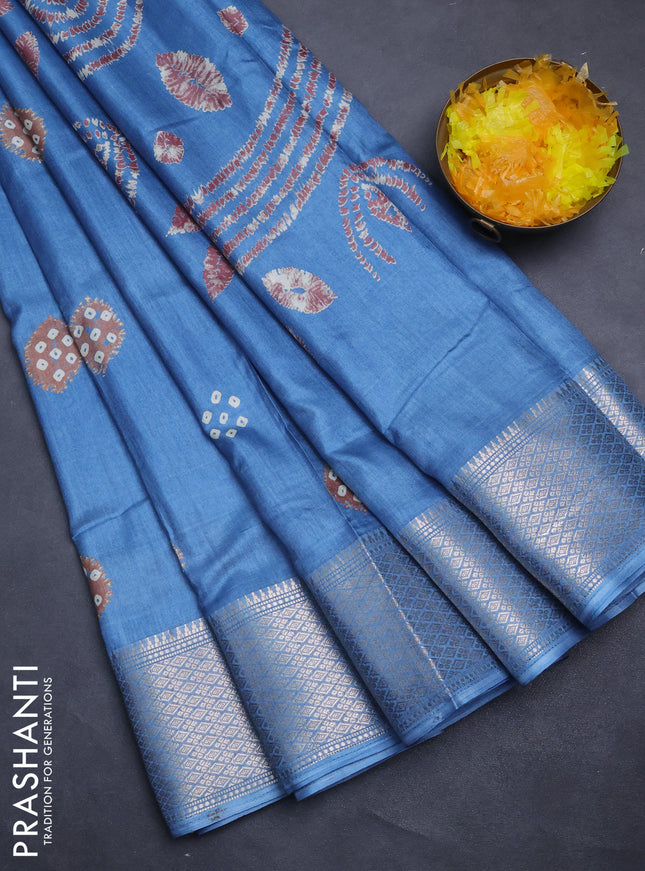 Semi dola saree cs blue with butta prints and zari woven border