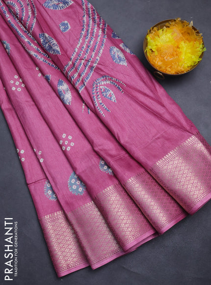Semi dola saree mauve pink with butta prints and zari woven border