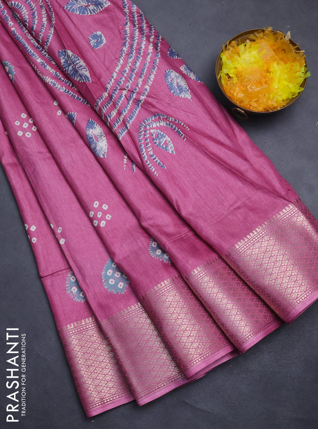 Semi dola saree mauve pink with butta prints and zari woven border