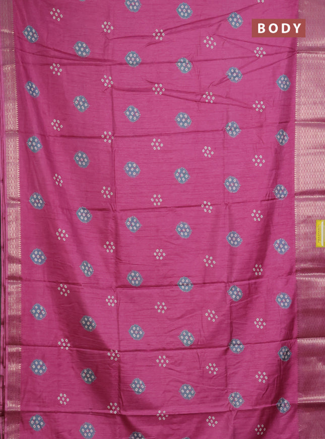 Semi dola saree mauve pink with butta prints and zari woven border