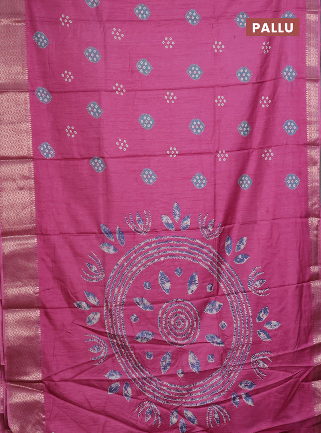 Semi dola saree mauve pink with butta prints and zari woven border