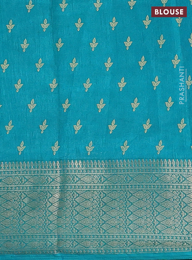 Semi dola saree teal green with allover prints and zari woven border