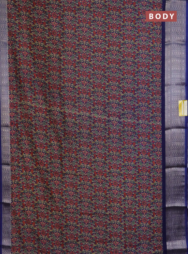 Semi dola saree blue with allover prints and zari woven border