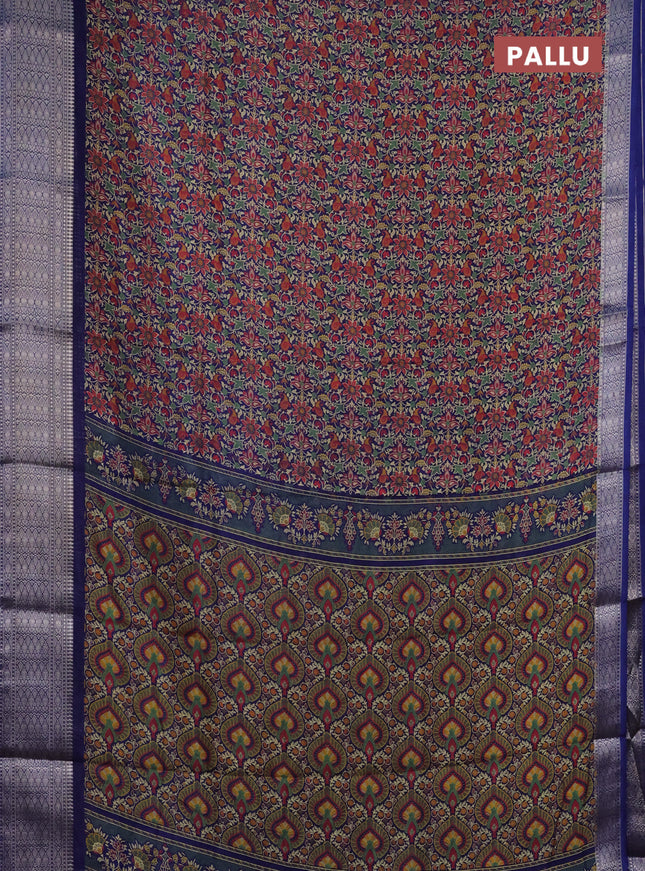 Semi dola saree blue with allover prints and zari woven border