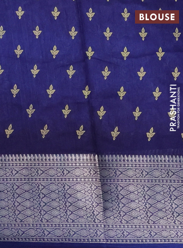 Semi dola saree blue with allover prints and zari woven border