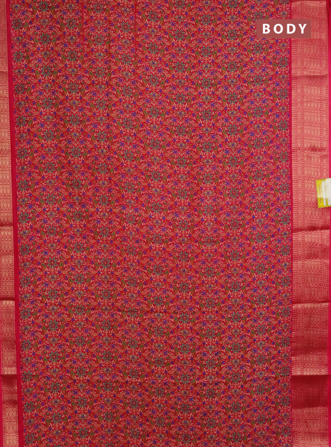 Semi dola saree pink with allover prints and zari woven border