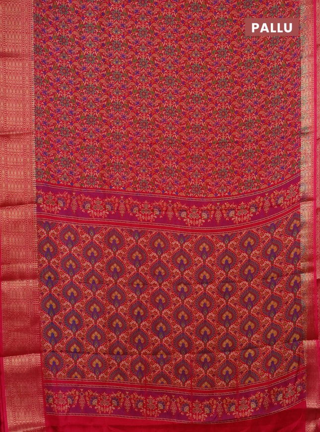 Semi dola saree pink with allover prints and zari woven border