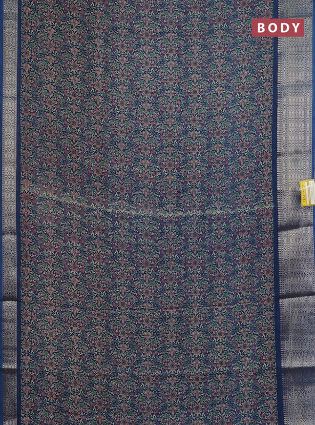 Semi dola saree peacock blue with allover prints and zari woven border