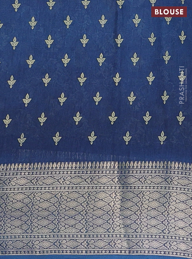 Semi dola saree peacock blue with allover prints and zari woven border