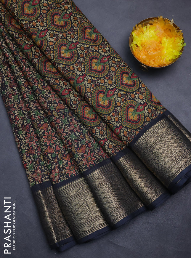 Semi dola saree black with allover prints and zari woven border