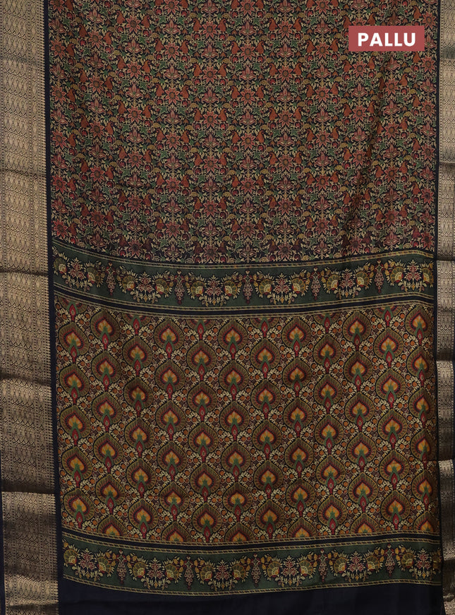 Semi dola saree black with allover prints and zari woven border