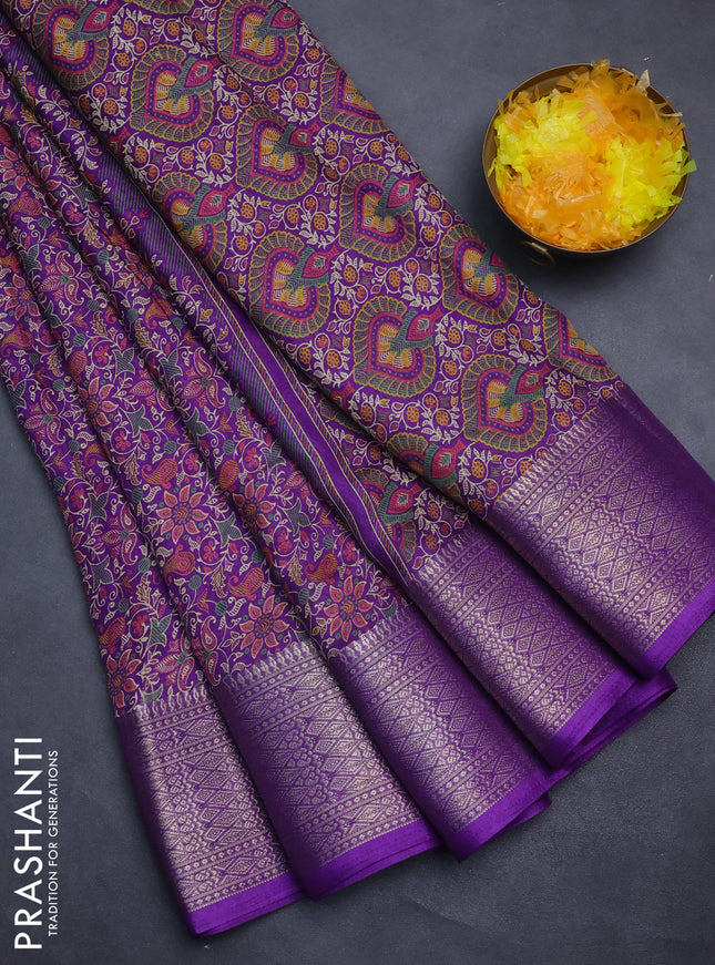 Semi dola saree violet with allover prints and zari woven border