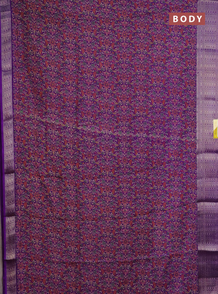 Semi dola saree violet with allover prints and zari woven border